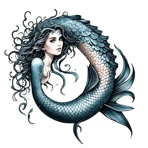 Pisces Mermaid tattoo design idea
