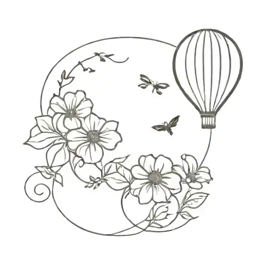 balloon with some flowers tattoo design idea