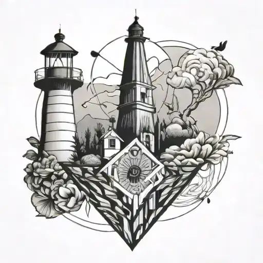 light house heart and brain tattoo design idea