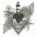 light house heart and brain tattoo design idea