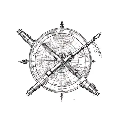 Sextant and map outline tattoo design idea