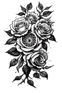 coverup tattoo design featuring roses with large thick dream catcher with thorns wrapping around it  tattoo design idea