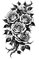 coverup tattoo design featuring roses with large thick dream catcher with thorns wrapping around it  tattoo design idea