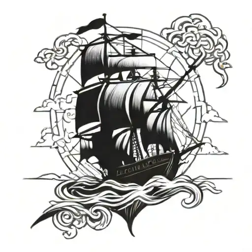 a pirate ship with a sword emerging tattoo design idea