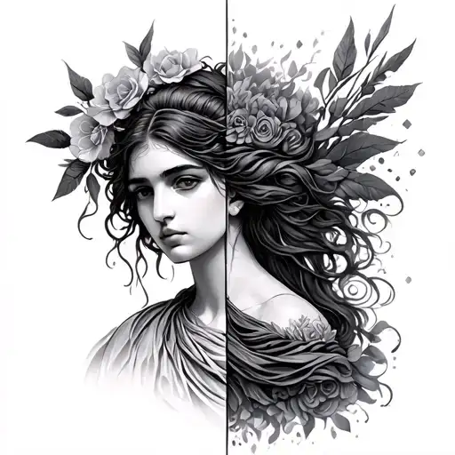 Persephone Greek goddess half dark and half light  tattoo design idea