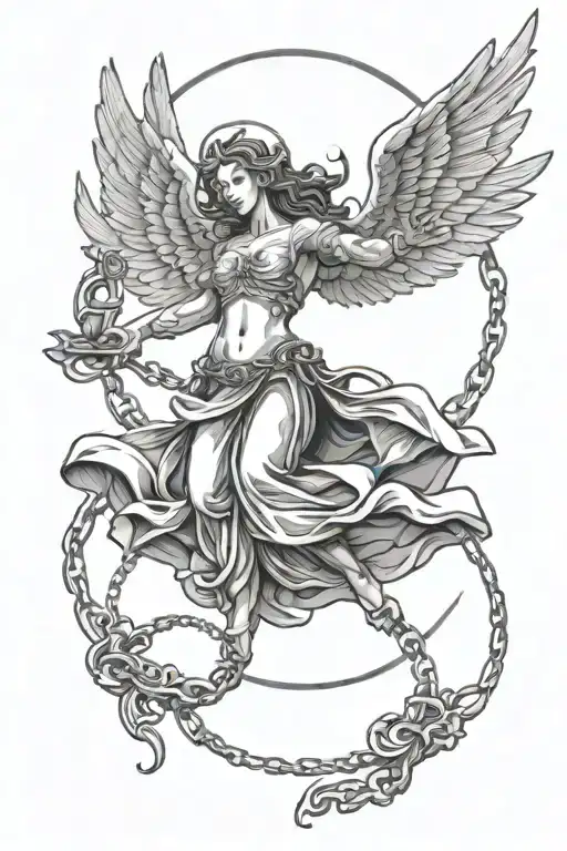 angel with broken chains flying up towards the sun  tattoo design idea