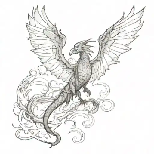 Smoke dragon and raven with outstretched wings tattoo design idea