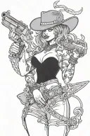 Western Busty Cowgirl devil Holding A gun tattoo design idea