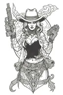Western Busty Cowgirl devil Holding A gun tattoo design idea