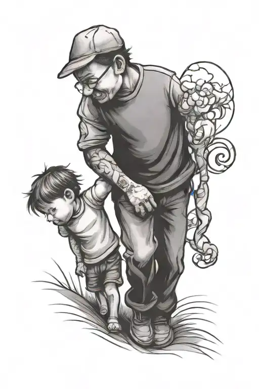 Child and Dad holding hands tattoo design idea