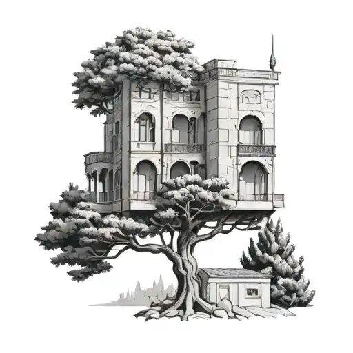 Lebanese architecture with cedar tree tattoo design idea