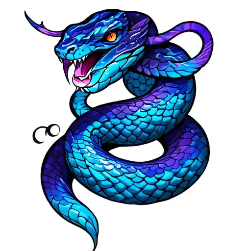 Combination of a snake and virgo in shades of blue and purple tattoo design idea