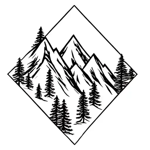 three sisters mountains in a diamond shape surrounded by pine trees tattoo design idea