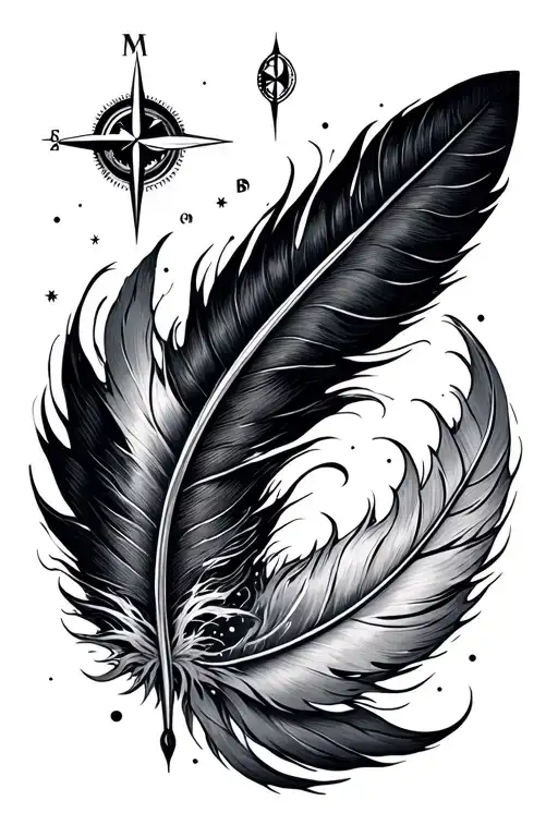 ocean wave arrow feather compass Virgo Scorpio Pisces constellation fine line tattoo design idea