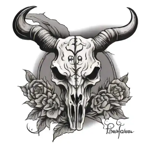 Zach bryan quote w longhorn skull carttoon tattoo design idea