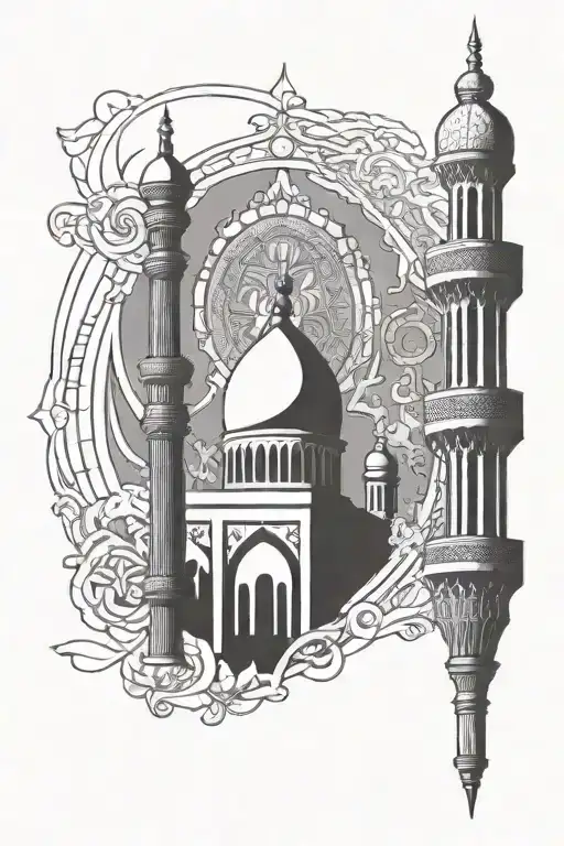 Incorporate a silhouette of a mosque or minaret into the design, also add a wolf and add the numbers 1972 tattoo design idea