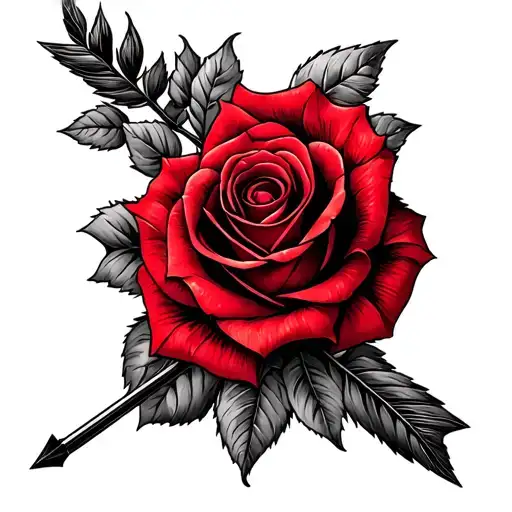forearm tattoo of an arrow combined with the red rose of Lancashire  tattoo design idea