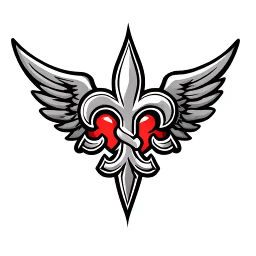 saints logo incorporated with wings spread wide and red heart incorporated behind logo tattoo design idea