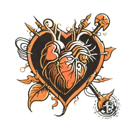heart surrounded by heartbeat line tattoo design idea
