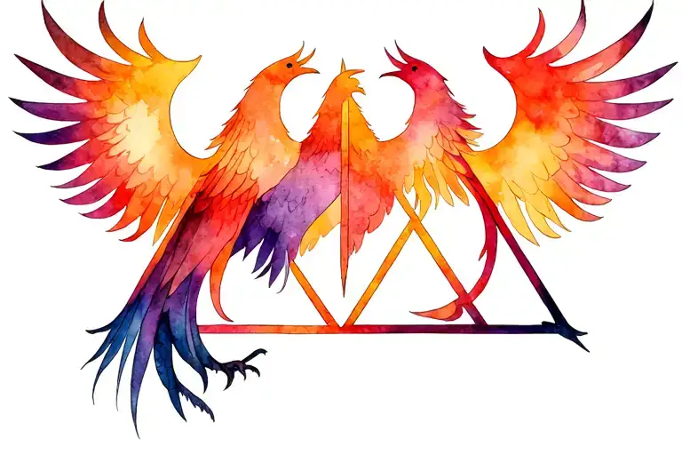 Harry Potter Phoenix and deathly hallows symbol symmetrical on back tattoo design idea
