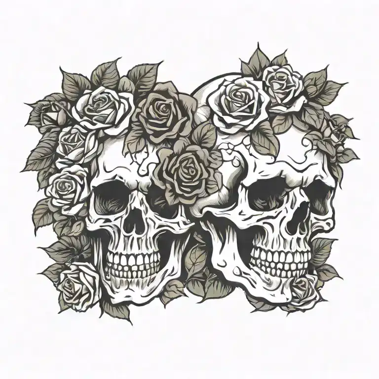 skull and roses tattoo design idea