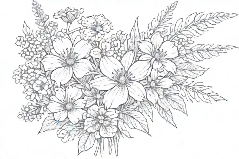 sideways bouquet of wildflowers with the stem writing "did i cross the line" tattoo design idea