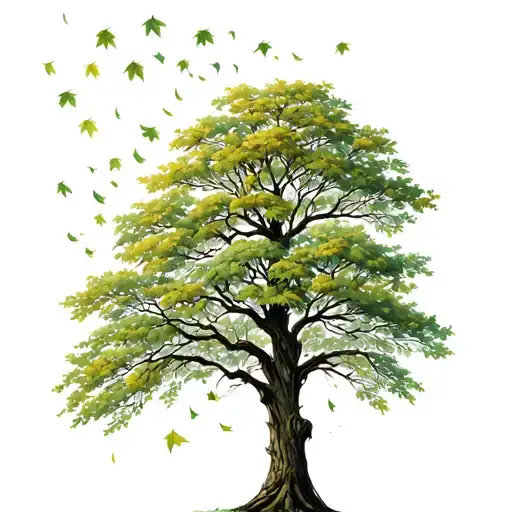 adult tree full of leaves with some falling tattoo design idea