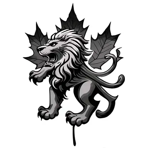 maple leaf and Aston villa rampant lion tattoo design idea