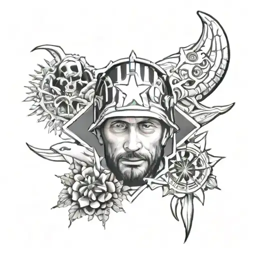 dr earnhardt from far cry 3, the number 23, a snowflake, shark, spider, bird, dana scully from x files, an ufo, flower.  tattoo design idea