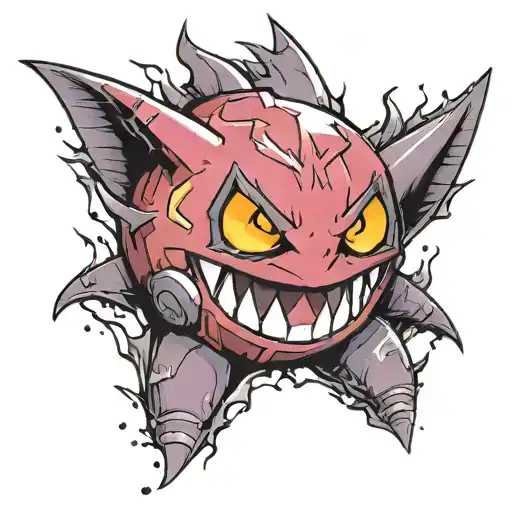 A pokeball and a Gengar emerging tattoo design idea