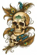 peacock feather and skull tattoo design idea