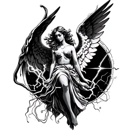 angel and electric circuit tattoo design idea
