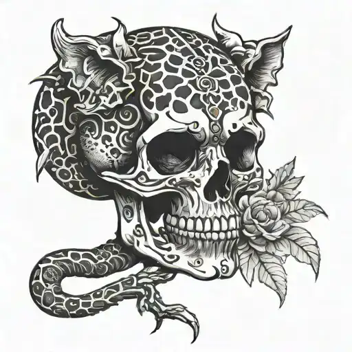 skull and leopard print surrounded scorpion tattoo design idea
