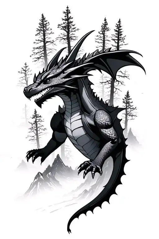toothless the dragon mountain path lots of trees with no leaves  tattoo design idea