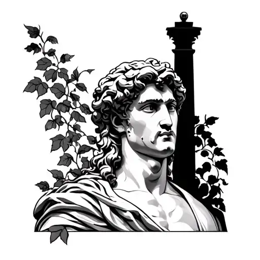Adonis Greek god with pillars and ivy in background  tattoo design idea