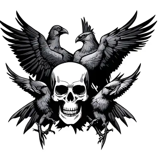 skull and crows viking tattoo design idea