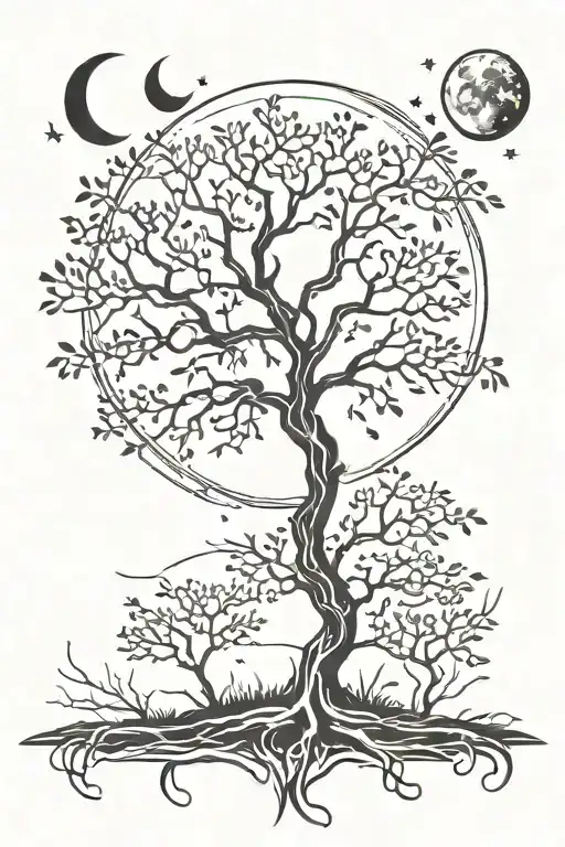 poison tree with moon above it with the tree growing around it  tattoo design idea