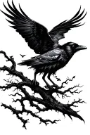raven flying trees tattoo design idea