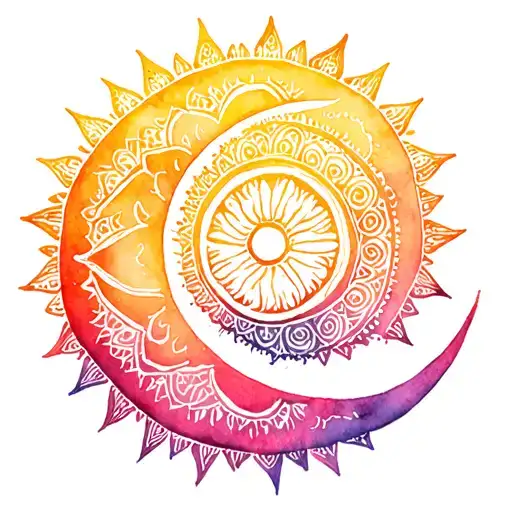 Mandala Sun And Moon tattoo design idea