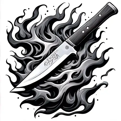 chef knife morphing fire tattoo design idea