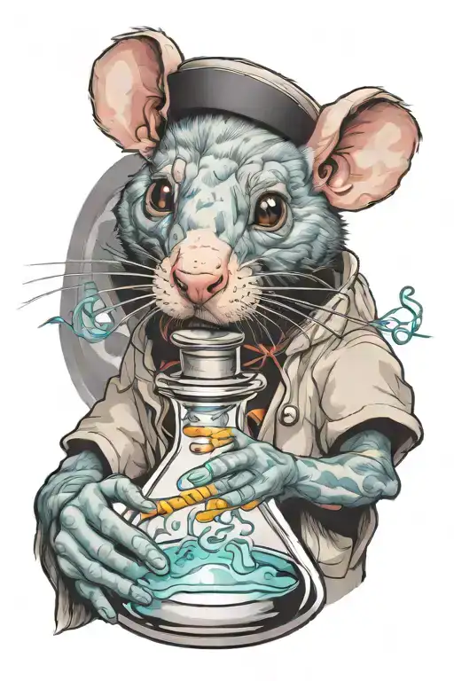 lab rat holding beaker filled with DNA  tattoo design idea