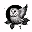 solar eclipse with lotus flower and barn owl without shading  tattoo design idea