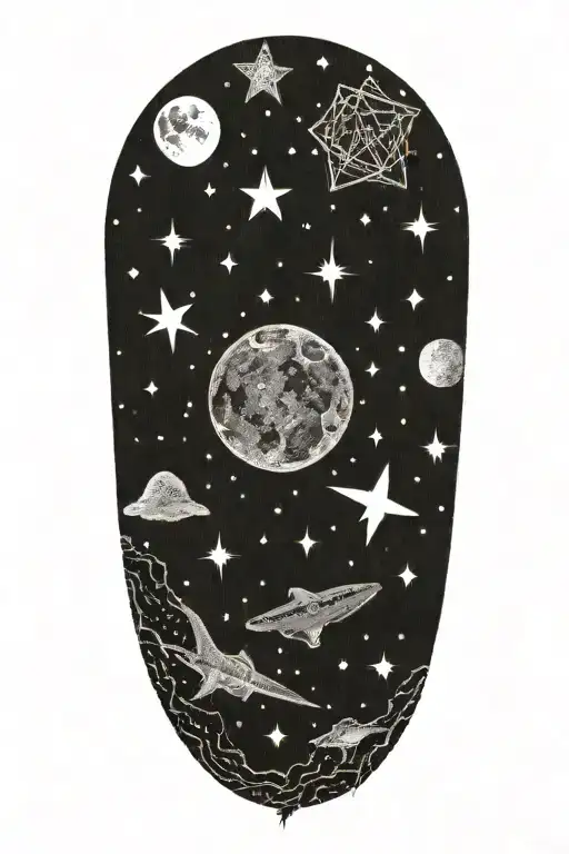 A constellation of horror movie icons in the night sky tattoo design idea