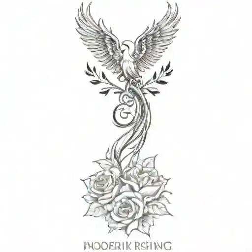 phoenix rising with skulls and roses tattoo design idea
