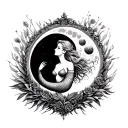 mermaid in frame with waxing gibbous moon, looking up tattoo design idea