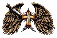 warrior guardian protector from evil, cross of Saint Benedict tattoo design idea
