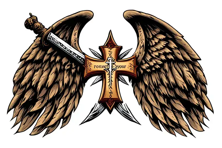 warrior guardian protector from evil, cross of Saint Benedict tattoo design idea
