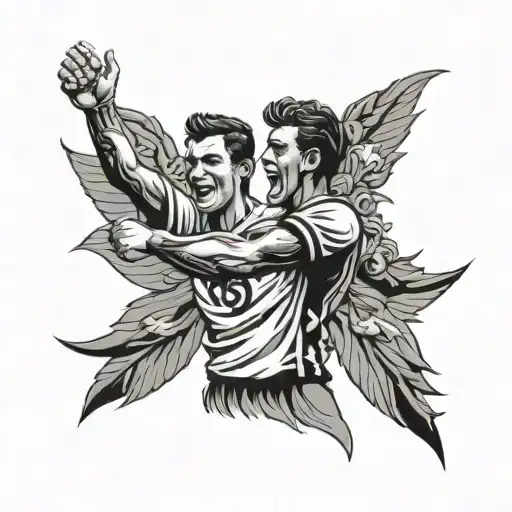 Design a black-grey tattoo of Corinthians fans celebrating a victory tattoo design idea