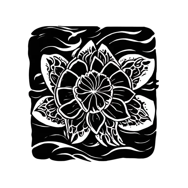 turtle, sting ray, lotus flower tattoo design idea