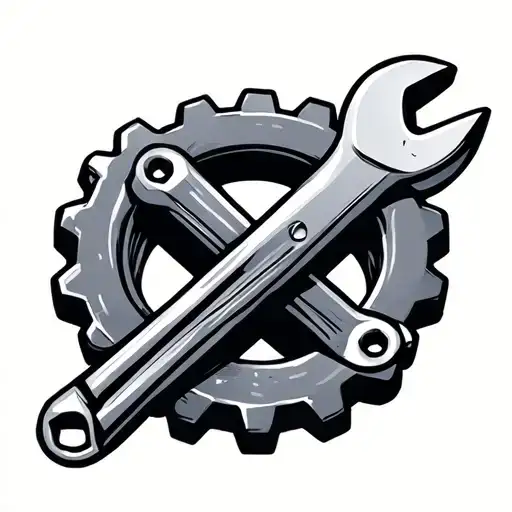 wrench crossed with gear and electronics symbols  tattoo design idea